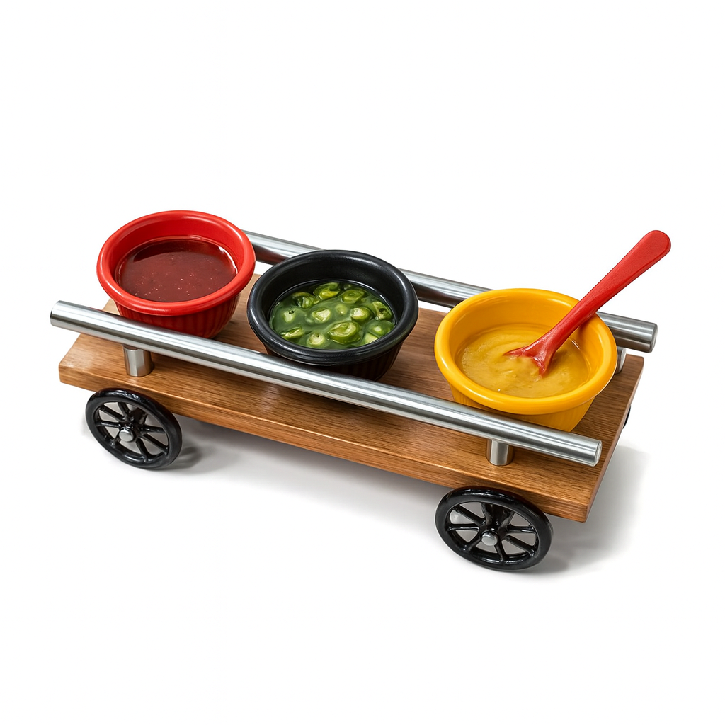 Vintage Metal Tray – 3 Bowl Condiment & Serving Organizer