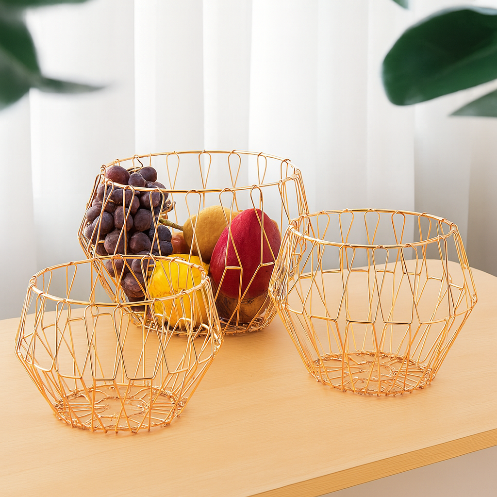 Premium Foldable Metal Basket – Golden Finish | Kitchen & Home Storage