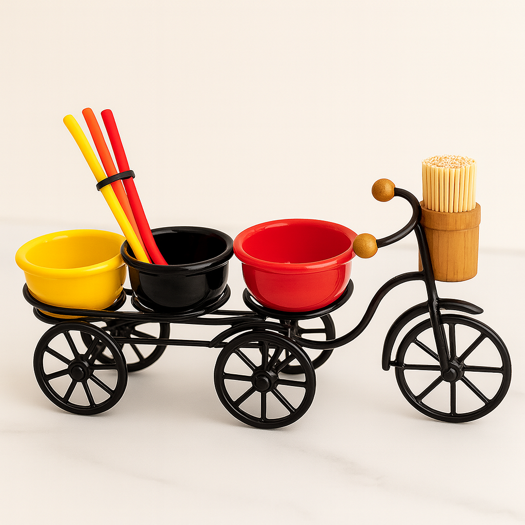 Vintage Metal Tray – 3 Bowl Condiment & Serving Organizer