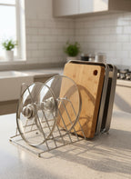 Stainless Steel Multi-Slot Organizer Rack – Plate, Lid & Cutting Board Holder