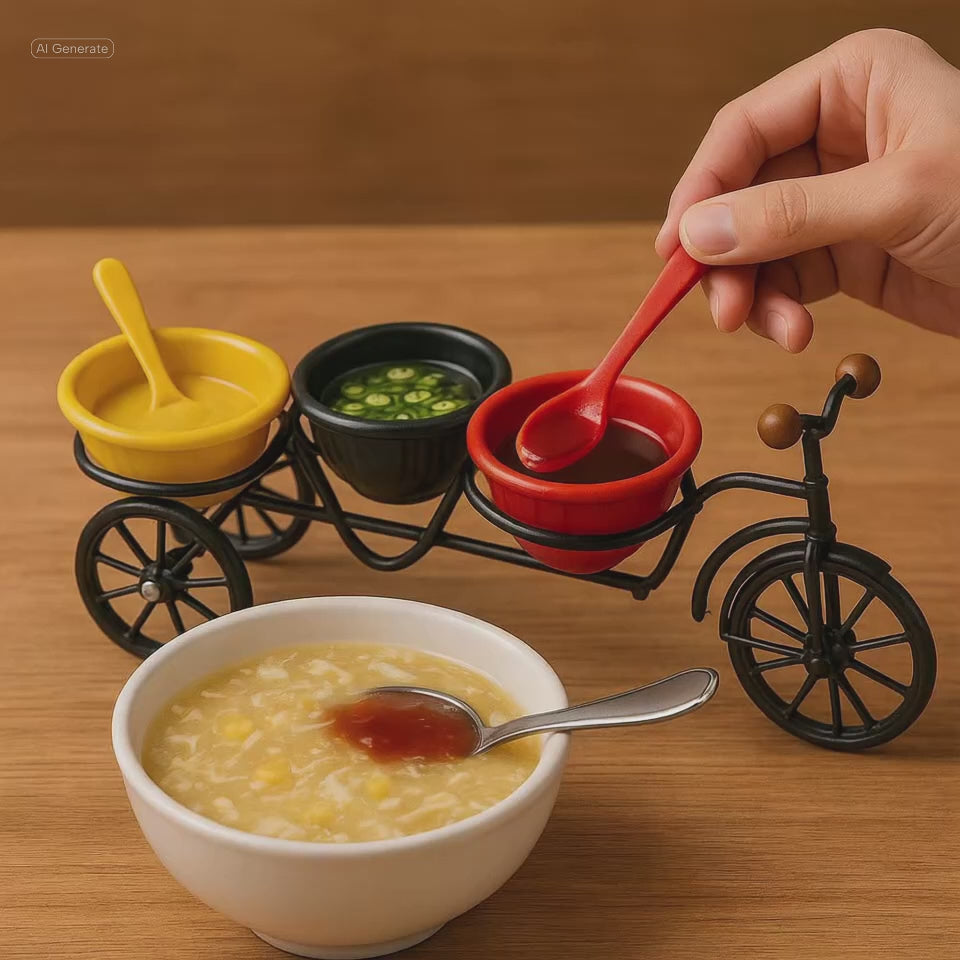 Vintage Metal Tray – 3 Bowl Condiment & Serving Organizer